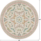Insect Pink and Blue 5ft Round Area Rug for Living Room - Washable Floral Fun Boho Rugs for Playroom, Girls Bedroom Décor with Butterfly Pattern - Low Pile Soft Circle Carpet