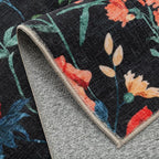 Black Area Rug 5x7 Floral Washable Living Room Kitchen Boho Carpet Non Slip Low Pile Indoor Accent Lightweight Soft Throw Rug for Bedroom Office Dining Room Nursery Farmhouse