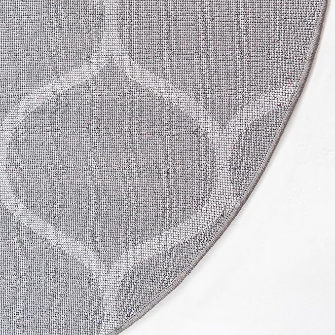 Rugs.com Lattice Frieze Collection Rug – 5' Round Dark Gray Medium Rug Perfect for Kitchens, Dining Rooms