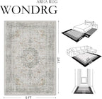 5x7 Washable Vintage Area Rug for Living Room Bedroom Soft Tranditional Non Slip Large Throw Rug Lightweight Floral Low Pile Distressed Carpet Laundry Dining Room Kitchen Office