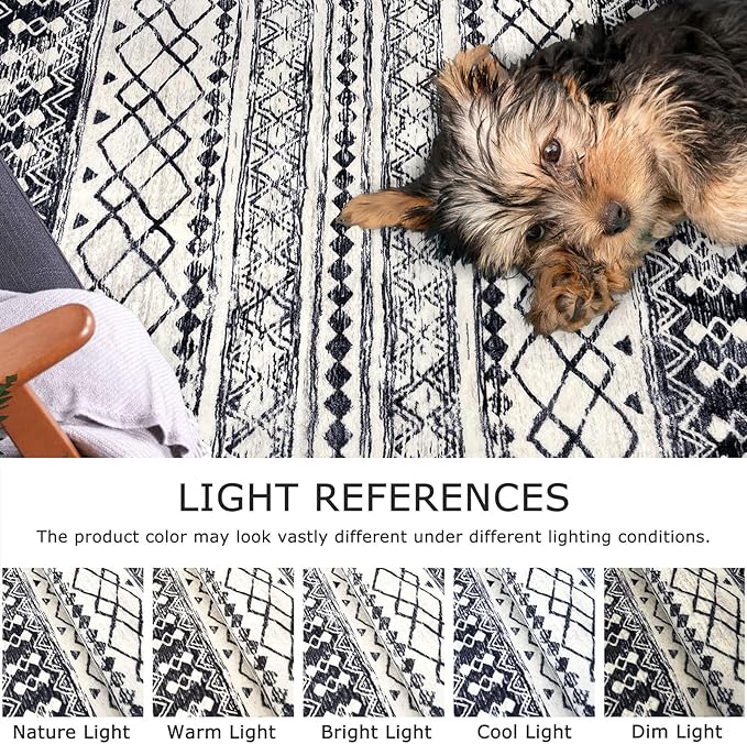 KUTA 4x6 Rug Boho Rugs for Living Room, Moroccan Washable Kitchen Rug Non Slip, Black Navy Blue Ultra Soft Print Geometric Entry Low-Pile Throw Carpet for Bedroom Nursery Dorm Decor