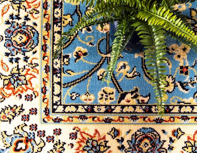 Unique Loom Sialk Hill Collection Area Rug - Washington (9' x 12' Rectangle Light Blue/Navy Blue)