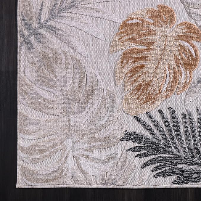 CAMILSON Indoor Outdoor Rug, Yellow 10’x14’ Leaf Tropical Botanical Area Rugs for Indoor and Outdoor patios, Easy-Cleaning Non-Shedding Living Room, Garden and Kitchen Washable Outside Carpet (10x14)
