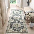 jinchan Runner Rug 2x5 Vintage Hallway Rug Boho Washable Runner Floral Medallion Retro Lightweight Non Slip Classic Thin Soft Carpet for Kitchen Bedroom Bathroom Laundry Room Doorway Grey