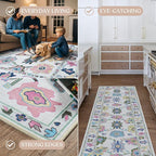 Fame Living Colorful Oushak Rug, Modern Rugs, Vintage, Turkish, Eclectic, Floral, Pastel, Washable, Small Throw, Accent Area Rug for Living Room, Bedroom, Kitchen, Bathroom, 2'5"x4'9"