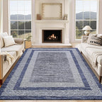 GarveeHome 2x6 Modern Bordered Runner Rug Soft Non Slip Runner Washable Non Shedding Floor Carpet, Distressed Geometric Hallway Runner, Indoor Printed Runner for Kitchen, Entrance, Blue