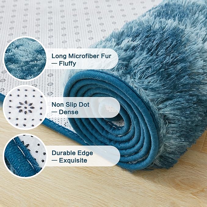 Andency 6x9 Area Rugs, Large Shag Fluffy Soft Shaggy Rugs for Living Room Bedroom, Non-Slip Tie-Dyed Navy Blue Thick Plush Carpet for Kids Girls and Boys, Dorm Nursery Home Decor Aesthetic