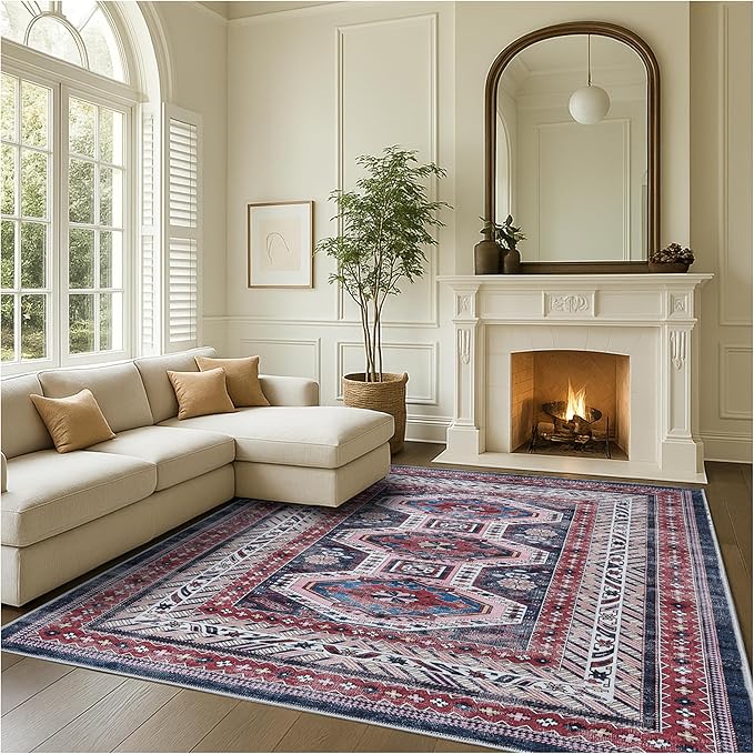 Fame Rugs Turkish Rug. Washable Vintage Oriental Antique Inspired Traditional Doormat Small Modern Area Rugs Luxury Entryway Entry Bedroom Bathroom Kitchen (400RN, 2'5 x 6'9)