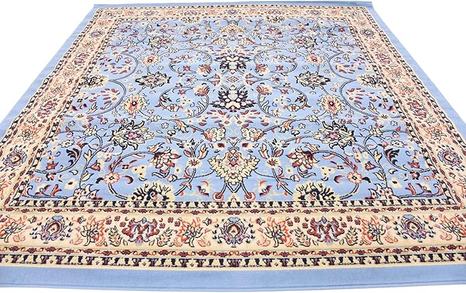 Unique Loom Sialk Hill Collection Area Rug - Washington (8' Square Light Blue/Navy Blue)