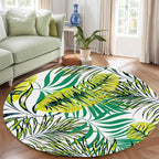 Tropical Round Rug 6ft, Watercolor Palm Leaves Pattern Low Pile Circle Carpet, Non-Slip Washable & Non-Shedding Indoor Mat for Bedroom, Entrance, Office Decor