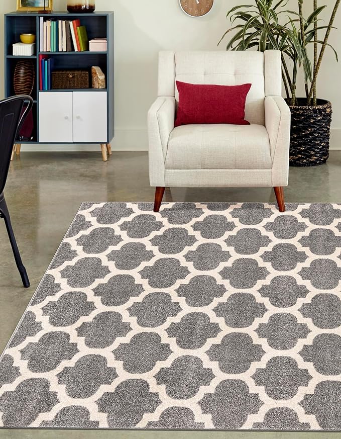 Rugs.com Lattice Collection Rug – 5x8 Dark Gray Medium-Pile Rug Perfect for Bedrooms, Dining Rooms, Living Rooms