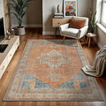 GLN Rugs Traditional Collection - Machine Washable Area Rug, Traditional Washable, Non Slip, Low Pile Chenille Rug, Living Room, Bedroom, Kitchen Rug (5' x 7' Terra/Multicolor)