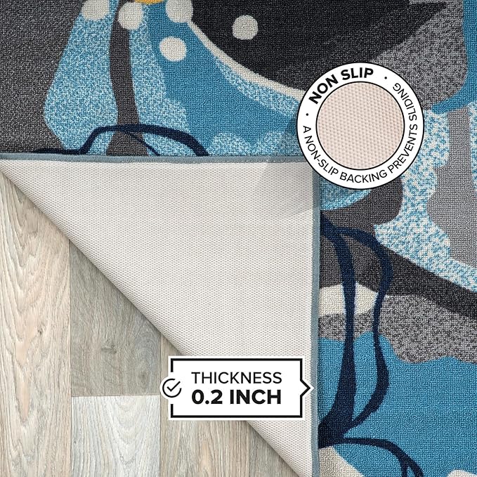 Rugshop Modern Large Floral Non-Slip (Non-Skid) Square for Living Room, Kitchen,Bedroom Area Rug 6'6" x 6'6" Gray