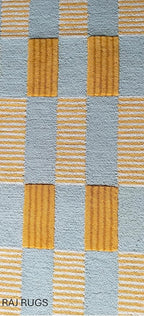 Handmade Scalloped Wool Area Rug - Modern Geometric Pattern, Green-Beige Stripes, Checkered Chevron Design - Soft, Durable Thick Carpet for Living Room, Bedroom (Gold, 4' x 6')
