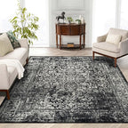 vivorug 9x12 Area Rugs, Stain Resistant Washable Rug for Living Room, Vintage-Inspired Black and White Rug