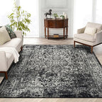 vivorug 6x9 Area Rugs, Stain Resistant Washable Rug for Living Room, Vintage-Inspired Black and White Rug