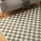 Revival Rugs Gambit 5'3"x8' Checkered Rug Washable Area Rug for Living Room Bedroom - 100% Recycled Oeko-TEX Certified, Medium Pile, Green, Beige