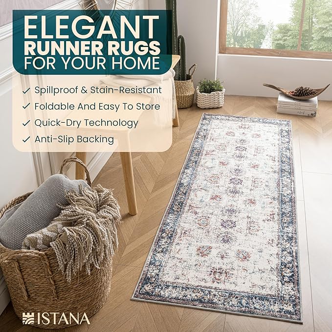 Istana Hallway Runner Rug 2.5x8 – Multi Colors Entryway Rug -Silk's Soft Touch Runners for Hallways - Stylish Kitchen Runner Rug Non Slip