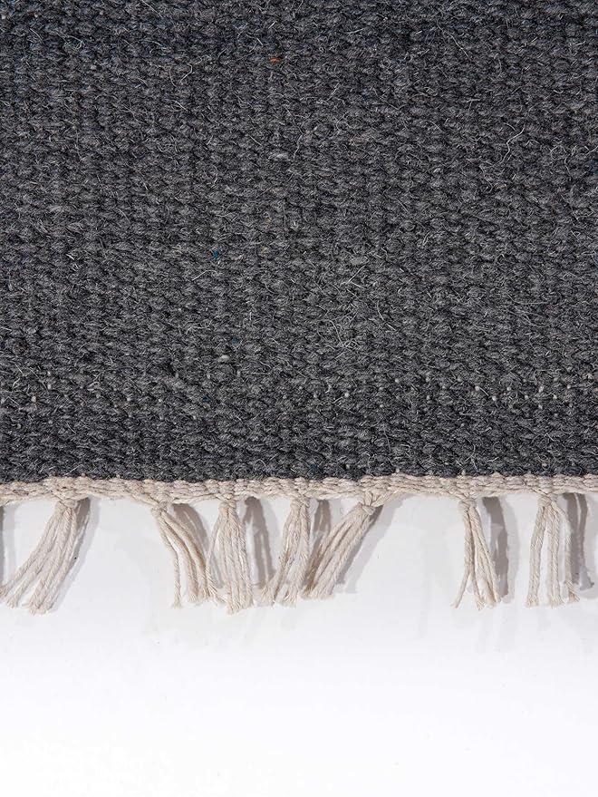 Rugsotic Carpets Hand Woven Flat Weave Kilim Wool ECO-Friendly Area Rugs - 9'x12', Rectangle Shape, Charcoal Color, Solid Plain Design, Low Pile Handmade Rugs for Living Room, Bed Room (D00111)