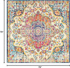 Livabliss Area Rugs - 7x7 Romaine Vintage Boho Fuchsia Mustard Blue Square Area Rug for Living Room Bedroom - Floral Medallion Stain Resistant Carpet for Kitchen, Nursery, Office (6'7" Square)