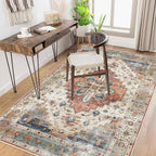 Enkor Area Soft Rugs 4x6 Washable Non Slip Boho Floor Rugs for Living Room Bedroom, Vintage Style Farmhouse Mat for Kitchen Entryway Beige & Red