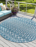 Unique Loom Outdoor Trellis Collection Area Rug - Tribal Trellis (7' 10" Round, Teal/ Ivory)