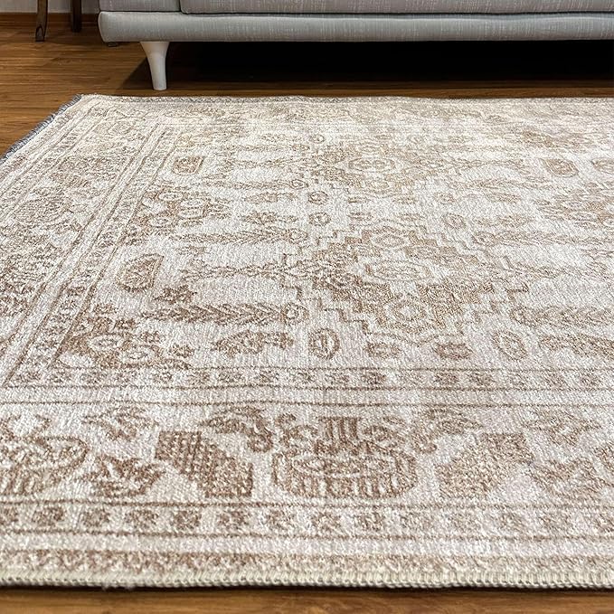 Alfa Rich 3x5 Beige Off White Washable Area Rugs for Living Room Bedroom Kitchen Dining Cotton Runner