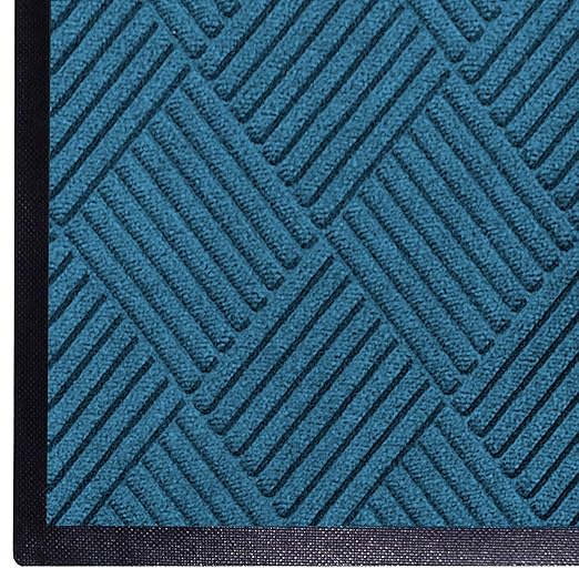 WaterHog Diamond | Commercial-Grade Entrance Mat with Rubber Border – Indoor/Outdoor, Quick Drying, Stain Resistant Door Mat (Medium Blue, 3' x 8')