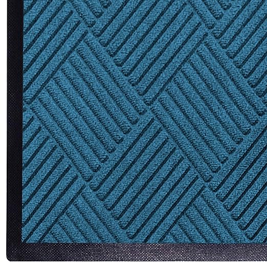 WaterHog Diamond | Commercial-Grade Entrance Mat with Rubber Border – Indoor/Outdoor, Quick Drying, Stain Resistant Door Mat (Medium Blue, 4' x 6')