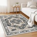 EnHomee 3x5 Washable Area Rugs for Bedroom, Boho Vintage Rugs, Foldable Area Rug for Dining Room, Non-Slip Soft Living Room Rug, Low Pile Large Carpet for Bathroom, Blue and Brown