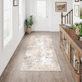 2x5 Washable Runner Rug Beige Grey Abstract Hallway Kitchen Throw Rug Neutral Modern Non Slip Soft Low Pile Carpet for Bathroom Laundry Bedroom Living Room