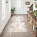 2x4 Washable Runner Rug Beige Grey Abstract Hallway Kitchen Throw Rug Neutral Modern Non Slip Soft Low Pile Carpet for Bathroom Laundry Bedroom Living Room