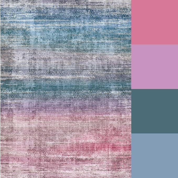 Kokia Abstract Washable Area Rug Living Room Washable 4x6 Non-Slip Stain Resistant Colorful Living Room Rug Soft Indoor Vibrant Red Carpet for Bedroom Room Decor, Oslo Orchid