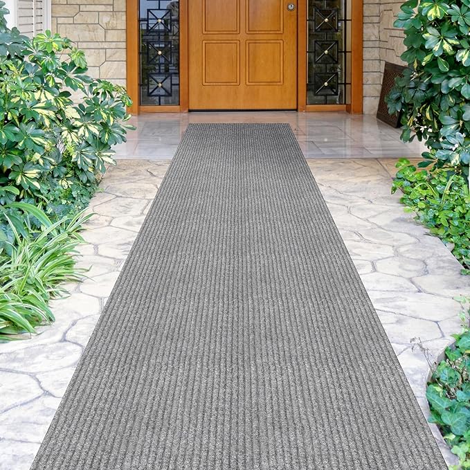 Ottomanson 2'7" x 30' Hallway Runner with Scraper Pile - Extra Durable Non-Slip Rug Mat for Indoor & Outdoor Use - Ideal for Kitchen, Entryway & Garage - High-Traffic Carpet, Gray