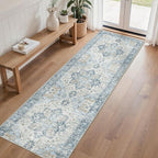 Runner Rug 2'6''x8, Non Slip Vintage Hallway Runner Rugs, Low Pile Lightweight Machine Washable Mat for Hallway, Entryway, Bedroom, Kitchen and Corridor, Blue
