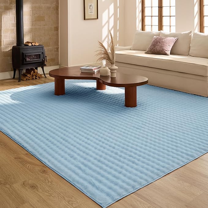 Bedsure 8x10 Fluffy Area Rugs for Living Room, Machine Washable Rugs, Non-Slip Backing, Non-Shedding, Pet Friendly Throw Rug for Bedroom Dining Room, Rug for Kids Room, Celestial Blue