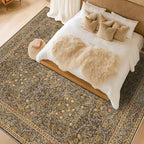 Vintage Floral Living Room Rug 8x10, Gold Brown Washable Area Rugs for Bedroom, Dining Room Under Kitchen Table, Oriental Low Pile Non-Slip Large Indoor Carpet with Taupe Yellow Earthy Tones