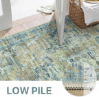 GENIMO Machine Washable 8x10 Area Rugs for Living Room, Non Slip Vintage Rugs, Low Pile Lightweight Chenille Print Rug for Bedroom, Dining Room, Home Office, Fade Blue