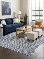 Hand-Tufted 100% Wool Area Rug – Unique Modern Geometric Grid Pattern, Soft Plush Textured Carpet for Living Room, Bedroom, Dining Room & Entryway (Denim Blue, 3' x 5')