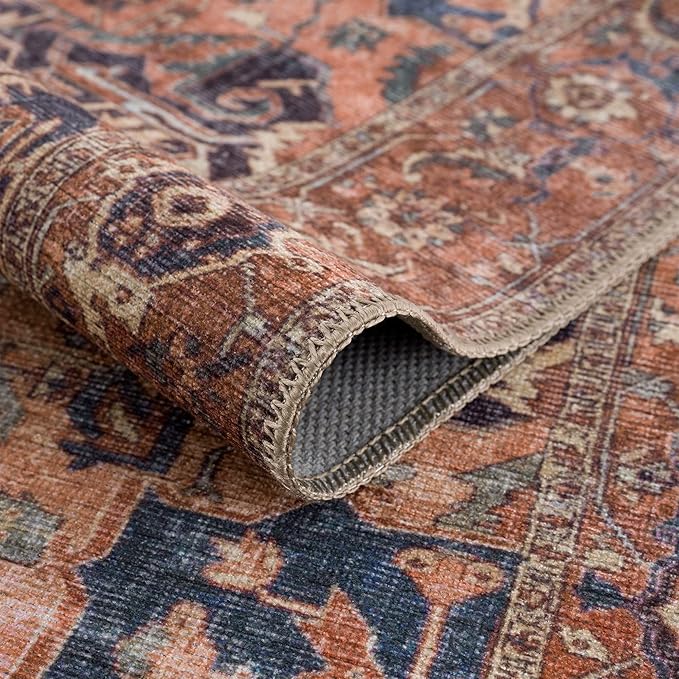 Bloom Rugs Washable 6' x 9' Rug - Beige/Terracotta Traditional Area Rug for Living Room, Bedroom, Dining Room, and Kitchen - Exact Size: 6' x 9'