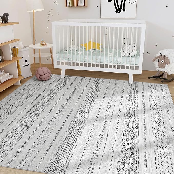 Nakagishi 10x14 Area Rugs Living Room: Washable Boho Large Neutral Modern Soft Stain Resistant Farmhouse Indoor Floor Rug Non-Slip Carpet for Bedroom Nursery Kids Playroom Office Dining Room- Gray