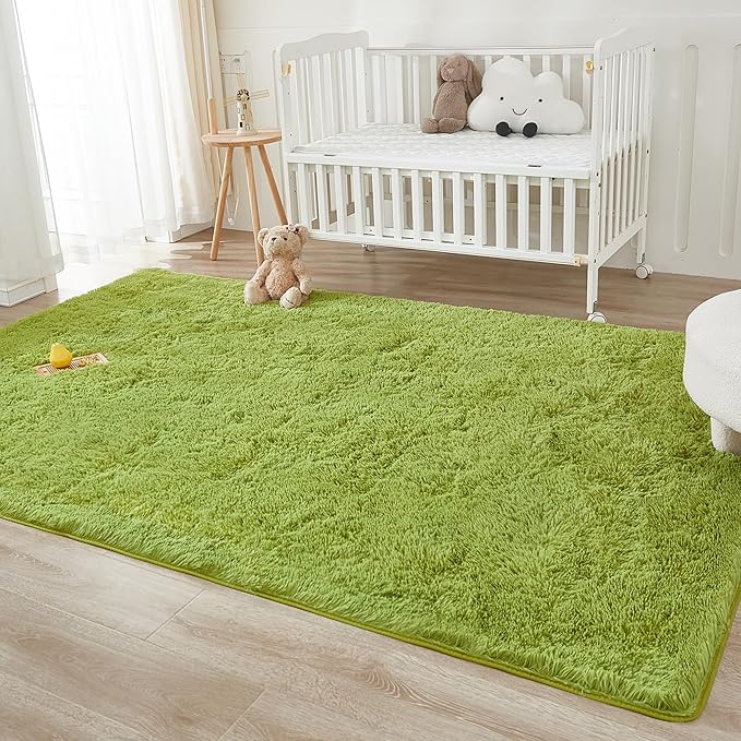 Andency Olive Green Soft Area Rugs for Living Room Bedroom, 5x8 Fluffy Shaggy Bedside Rug, Non-Slip Large Shag Fuzzy Plush Carpets for Bedroom Kids Dorm Nursery Home Decor Aesthetic