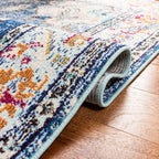 SAFAVIEH Monaco Collection Accent Rug - 4' x 5'7", Navy & Light Blue, Medallion Distressed Design, Non-Shedding & Easy Care, Ideal for High Traffic Areas in Entryway, Living Room, Bedroom (MNC243N)