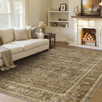 HelloTree Washable Rugs 6x9 Area Rug for Living Room, Vintage Boho Brown Rug Non Slip Carpet Retro Accent Indoor Mat Print Distressed Low Pile Throw Large Rug for Office Bedside-Brown