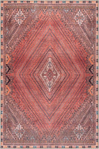 Bloom Rugs Washable Non-Slip 5' x 7' Rug - Red/Multicolor Traditional Bordered Area Rug for Living Room, Bedroom, Dining Room, and Kitchen - Exact Size: 5' x 7'