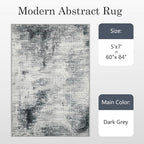 5x7 Washable Area Rugs - Modern Abstract Rugs for Living Room Non-Slip Low Pile Soft Machine Washable Carpet for Bedroom, Dining Room, Nursery, Home Office, Farmhouse (5'x7' Dark Grey)