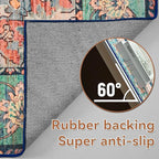 YJ.GWL Area Rugs for Living Room 9x12 Machine Washable Rugs, Non Slip Floral Vintage Rug Indoor Carpet, Stain Resistant Large Rug for Bedroom Dining Room, Red Blue Gradient Color