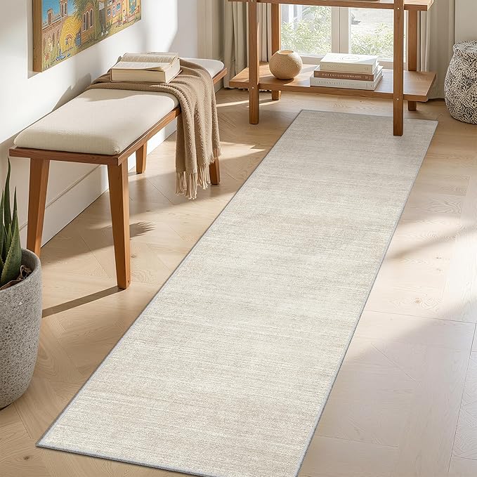 Valenrug Washable Rugs 2x6 - Stain Resistant 2x6 Area Rugs for Living Room, Non Slip Backing Large Area Rugs for Bedroom, Folable Machine Washable Area Rug (2'x6', Beige)