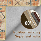 YJ.GWL Area Rugs for Living Room 4x6 Machine Washable Rugs for Bedroom, Non Slip Floral Vintage Rug Indoor Carpet, Stain Resistant Throw Rug for Dining Room Kitchen, Brick Orange