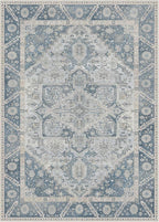 5x7 Area Rug Machine Washable Boho Rug for Living Room,Ultra-Thin Low Pile Carpet,Lightweight Indoor Printed Rug,Non Slip Floral Area Rug for Bedroom, Dining Room, Home Office,Light Blue